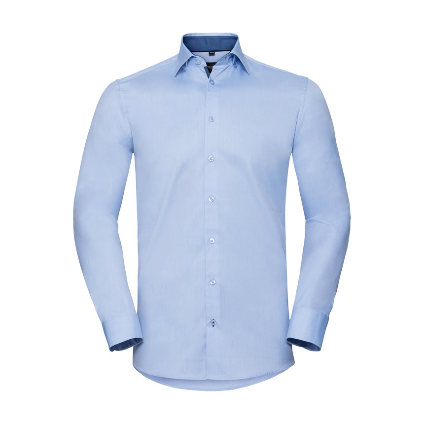 R964M-Mens Long Sleeve Tailored Contrast Herringbone Shirt
